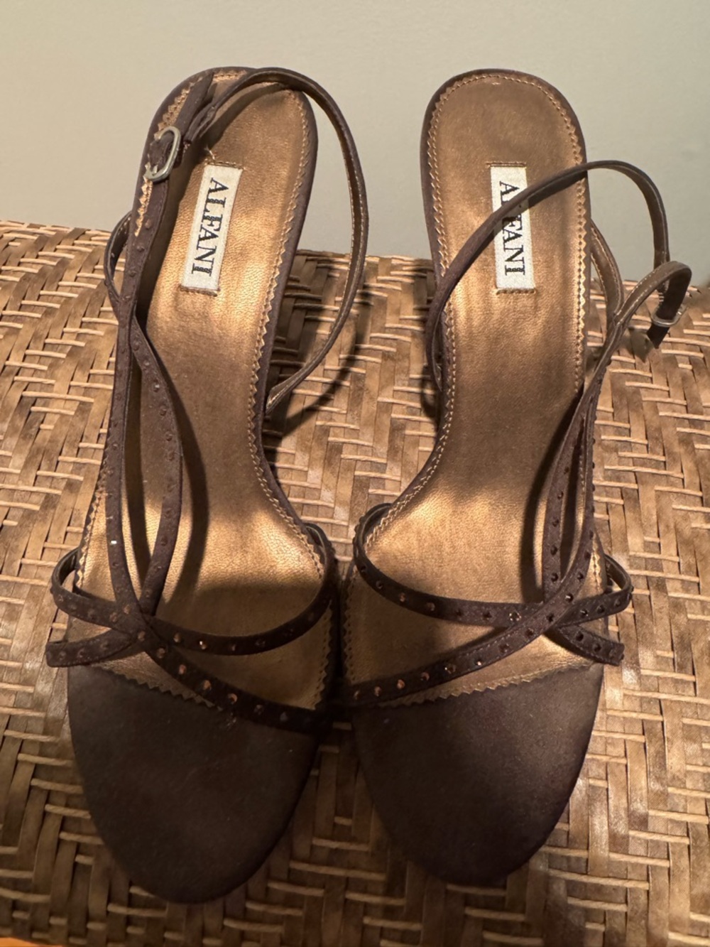 Alfani Brown Strappy Slingback Heels with Metallic Insole